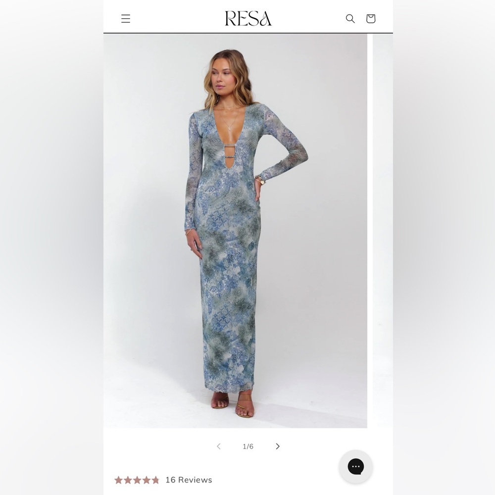 RESA Blue Green Long Sleeve Plunge Maxi Dress